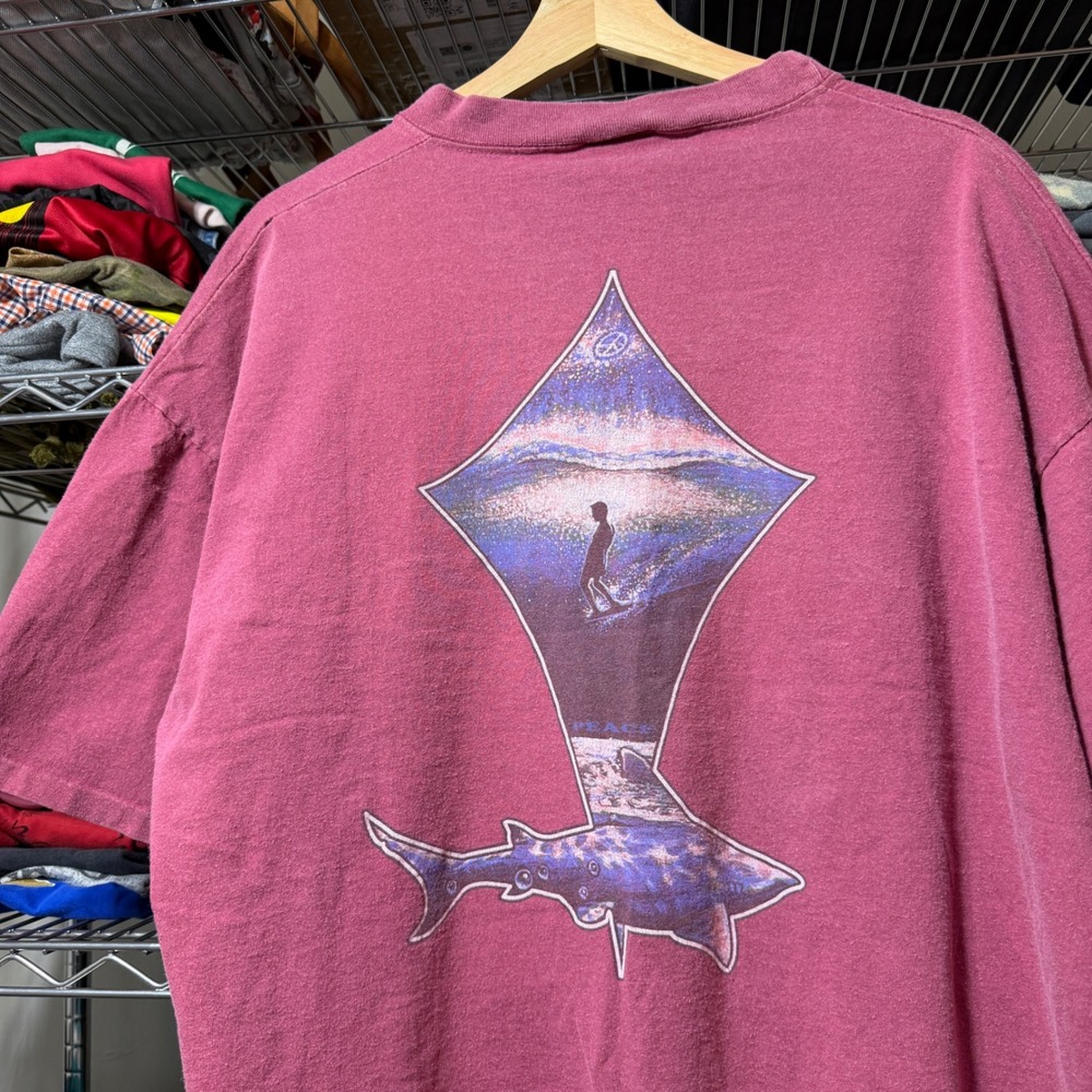 Vintage Eddy Y Hawaii T-Shirt Men's XL Pink Shark Peace Graphic Surf Made In USA